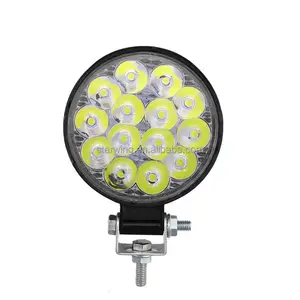 工厂摩托车聚光灯42W 14LED 6000K 4200LM圆形防水LED工作灯，用于越野Suv/船/4x4吉普车/卡车