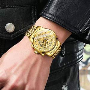 Men Mechanical <b>Watch</b> Stainless Steel <b>Case</b> 13.5mm Thick 22 CM Band Glass Crystal Hollow Automatic 3Bar Water Resistant Analog - Product Image 2