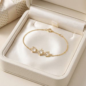 New Collection High Quality Vintage Three Diamond Design 18K <b>Solid</b> Yellow <b>Gold</b> Natural Diamond Bracelet For Women Party Dress Up - Product Image 5