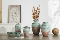 Nouveautés 2026 Vases de sol en céramique verte faits à la main, pots à gingembre rustiques en porcelaine pour la décoration intérieure et les solutions de rangement