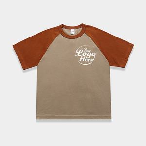 Camiseta de algodón con bloque de color a la moda, mangas raglán, cuello redondo, pareja de gran tamaño, estilo a juego, camiseta para hombre - Product Image 1