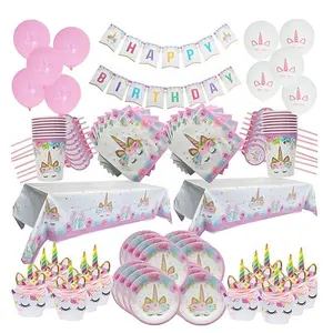 birthday party decoration girl supplies Birthday Party Set Unicorn Theme Decoration Kids Disposable Tableware Tools Kit