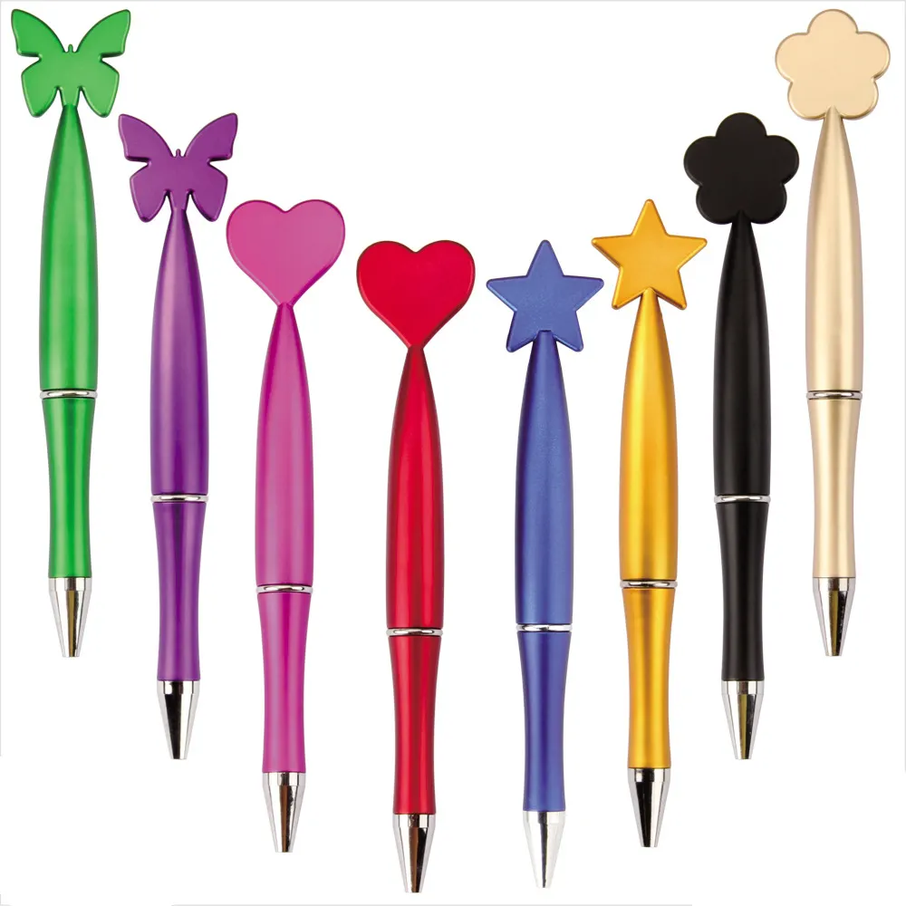 Bolígrafo de promoción Popular personalizado barato mariposa estrella flor corazón forma lindo bolígrafo de plástico con logotipo impreso niños