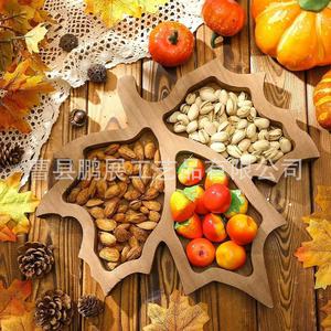 Pengzhan Wooden Leaf Serving <b>Tray</b> 3 Compartment Solid Wood Fruit <b>Snack</b> Plate Decorative Desktop Food <b>Tray</b> - Product Image 2
