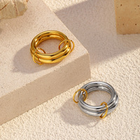 Bague double anneau en acier inoxydable plaqué or poli, anneaux superposés pour hommes et femmes, idéale pour le quotidien