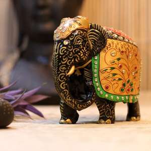 Elefante de Madera Artesanal Colorido con Incrustaciones de Piedras Preciosas, Figura Decorativa de Animal para Decoración del Hogar, Adorno de Mesa y Artículo de Regalo - Product Image 2