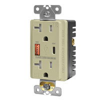 Prise murale 1 poste avec 2 ports USB-A 120V 15A, interrupteur décoratif en plastique de style moderne, anti-effraction, durée de vie mécanique de 10 ans, IP20