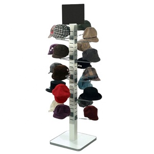 Estante de exhibición de piso de metal con diseño giratorio de cuatro lados para escaparate de gorra de béisbol en tienda minorista y centro comercial de moda - Product Image 1