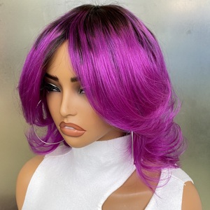 Couleur violette avec racine noire <span class=keywords><strong>Cheveux</strong></span> humains courts <span class=keywords><strong>ondulés</strong></span> Pixie Cut <span class=keywords><strong>pour</strong></span> les femmes noires Perruque <span class=keywords><strong>courte</strong></span> <span class=keywords><strong>Cheveux</strong></span> humains sans colle aucune perruque de dentelle - Product Image 4