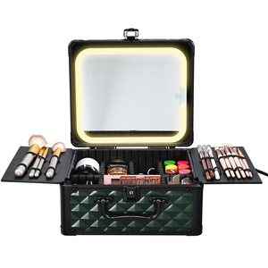 Portable <b>Makeup</b> Train <b>Case</b> with Lighted Mirror Travel <b>Makeup</b> Box Organizer Beauty Suitcase with Brush Holder Adjustable Dividers - Product Image 1