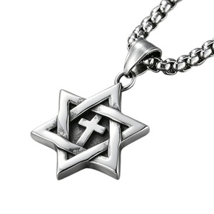 yunnique Men's Titanium Steel Star <b>Cross</b> Pendant Necklace Geometric Design For Fashion Jewelry - Product Image 5