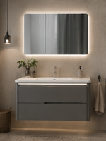 Meuble-lavabo mural moderne résistant à l'eau en bois massif avec vasque simple et fermeture douce, finition poudrée