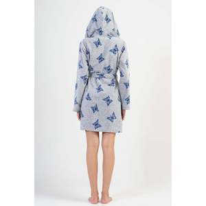 Bata de dormir gris de forro polar con estampado de mariposas para mujer, ropa de dormir informal, bata suave con capucha y manga larga - Product Image 1