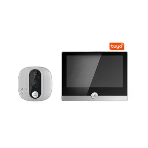 Smart Video Door Phone With Night Vision Color Camera Monitor Built-in Battery Hidden Peephole Intercom Function Compatible Tuya
