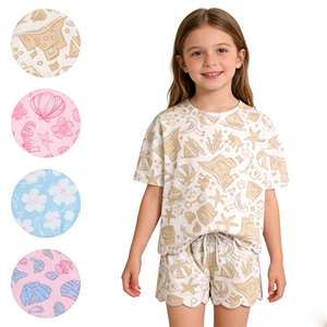 Ensemble 2 pièces décontracté d'été pour enfants : T-shirt imprimé fleurs et short à bords festonnés – Tenues assorties pour sœurs - Product Image 6