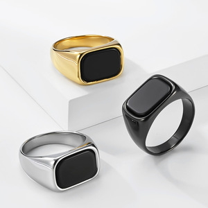Minimalist square <b>black</b> <b>titanium</b> steel <b>ring</b> with a cool, sophisticated feel; colorfast and trendy jewelry wholesale. - Product Image 1