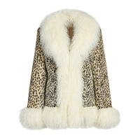 Manteau en fausse fourrure de luxe personnalisé pour femme, col en fourrure artificielle de Mongolie, imprimé léopard, polyester, hiver, Jxwatcher