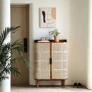 <span class=keywords><strong>Meuble</strong></span> de rangement d'angle pour chaussures en <span class=keywords><strong>bois</strong></span> de frêne et rotin, style moderne Wabi-Sabi nordique du milieu du siècle, pour salon de maison - Product Image 2