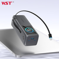 Powerbank WST dengan Kabel Pengisi Daya Terintegrasi, Layar LED, Pengisian Cepat PD 100W dan 140W, Kapasitas Tinggi 30000mAh untuk Laptop