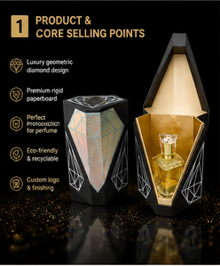 Emballage de parfum noir de forme spéciale avec doublure en papier doré et film holographique pour cadeaux de parfums de luxe, boîte à parfum - Product Image 3