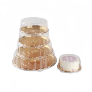 Forma De Flor Descartável Caixa De Embalagem De Bolo De Ouro RoundHot Sale <span class=keywords><strong>Food</strong></span> Grade Redonda Recipientes De Bolo De Plástico Descartáveis - Product Image 1
