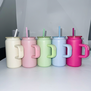 USA Stock 16oz <b>Macaron</b> Stainless Steel Vacuum Insulated Double Wall Minimalist Design Tumbler with Handle - Product Image 1