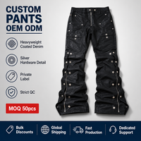 Celana Jeans Pria Model Flare Bertumpuk Lapis Lilin Kustom, Streetwear Gothic Punk, Grosir Celana Pria Berkualitas Tinggi OEM, Celana Berhias Kancing