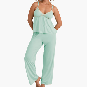 Pyjama pour femmes en viscose et élasthanne tricoté, col en V, respirant, vêtements de nuit décontractés d'été, vêtements de maison classiques ODM, ensemble de pyjamas pour femmes - Product Image 1