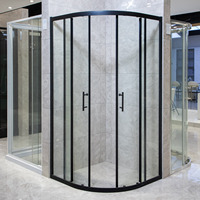 Porte coulissante de douche noire incurvée, étanche, en verre gris avec cadre en aluminium, pour coin de salle de bain, sur mesure, vente en gros