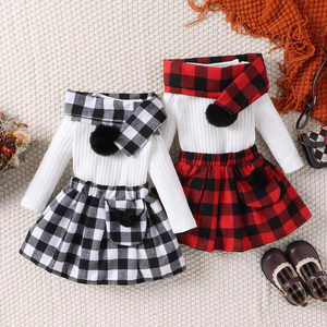 Nouveau Festival vêtements enfants robe haute qualité noël tricot jupes hauts + jupes + écharpe 3 pièces bébé fille hiver vêtements ensemble - Product Image 1