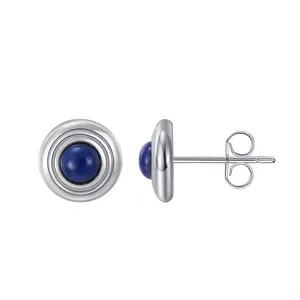 RINNTIN GME30 Daily 925 Sterling Silver Genuine Lapis Lazuli Stud Earrings for Women