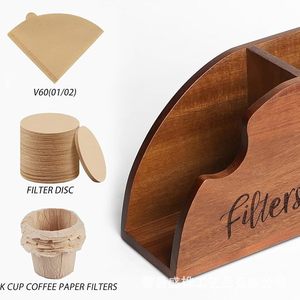 Wooden Coffee Filter Storage Box With <b>Paper</b> Filters Holder For <b>Kitchen</b> Use Eco Friendly Rectangle Shape - Product Image 2