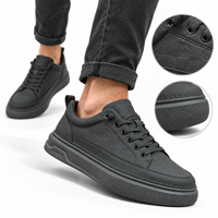Baskets basses à plateforme épaisse pour hommes, motif gaufré, à lacets, style sport et streetwear, noires, décontractées