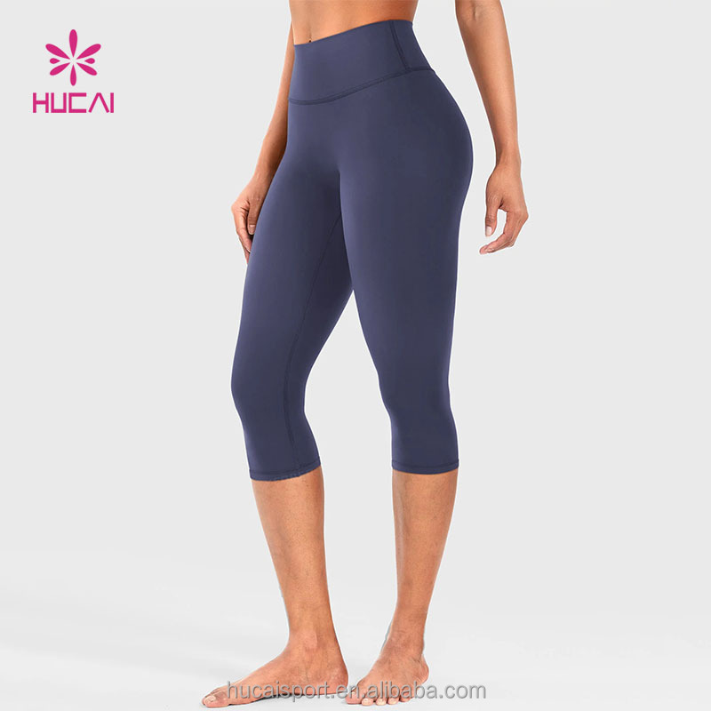 ODM HUCAI Custom Logo Quick Dry High-waisted V-back Scrunch Contour Sports Workout Gym Fitness Women Yoga Capri Leggings