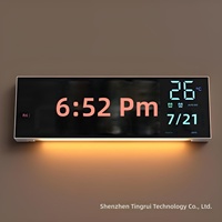 Horloge murale numérique RGB de 16 pouces avec télécommande, veilleuse, alarme, grand écran LED, thermomètre décoratif