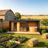 Sauna combiné moderne en bois assemblé avec bois de pruche et cèdre rouge, vapeur sèche, capacité 2 personnes, pour jardin et cour.