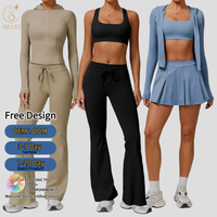 Femmes entraînement sport costume taille haute Gym Fitness respirant jupe Yoga veste ample jambe large pantalon entraînement exercice Yoga ensembles