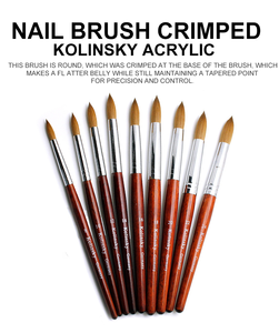 Pinceau à ongles en cristal Kolinsky à tête ronde, manche en bois de rose, stylo de sculpture en fibre acrylique, marque privée, outil de manucure professionnel - Product Image 4