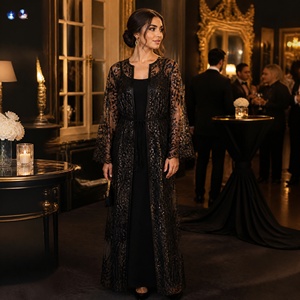 Abito Lungo in Pizzo di Lusso con Ricami e Paillettes, Collo Tondo, Vestibilità Ampia per Abaya del Medio Oriente, Dubai, Turchia, Kaftan - Product Image 3