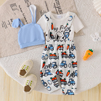 Tenue de Pâques pour bébé, ensemble 3 pièces, body à manches courtes, pantalon à bretelles imprimé avec chapeau à oreilles de lapin, Costume de Pâques pour bébé garçon