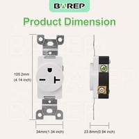 Prise murale robuste Barep 250 volts 20 ampères 2 prises NEMA 6-20R résistante aux manipulations pour usage résidentiel/général UL498