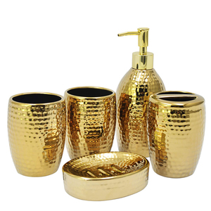 Regalo 4 piezas moderno oro cerámica baño accesorio chapado gres baño conjunto con logotipo personalizado - Product Image 5