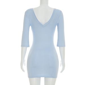 Viviblook C26DS107 Women's Dresses Summer New Elegant Slim Fit Seven Quarter Sleeve V-Neck Backless Sexy <b>Mini</b> Casual Dress - Product Image 4