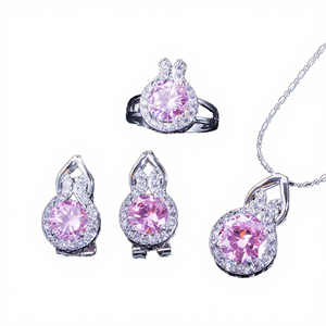 Conjunto de Joyería Romántica de Rodio Rosa con Circonita Cúbica, 3 Piezas: Collar, Pendientes y Anillo para Mujer, Regalo de Compromiso, Joyería de Fantasía - Product Image 4