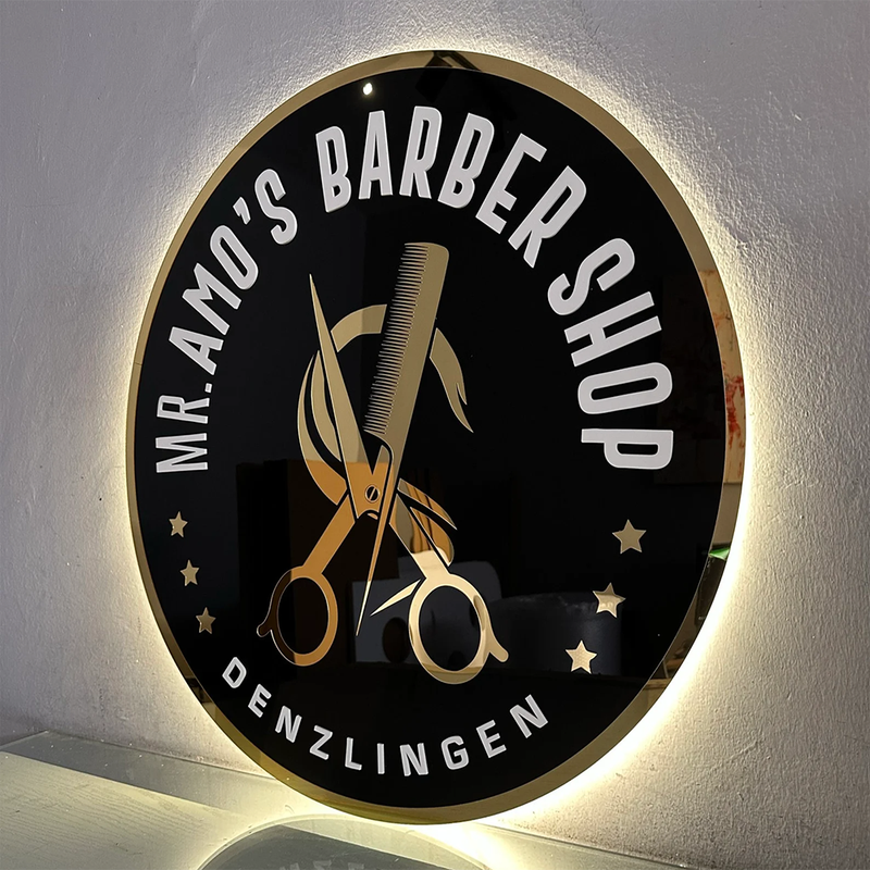 Custom Black Round Acrylic Logo Neon