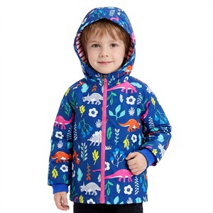 Veste à capuche pour garçons personnalisée, imprimé dinosaure, softshell en polyester, vêtement d'extérieur décontracté, bleu rose, fermeture éclair, style preppy, animalier - Product Image 1