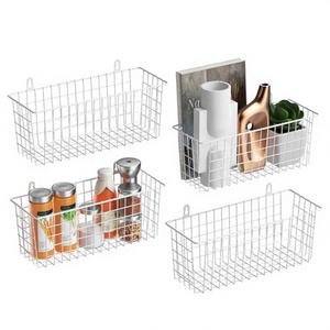 <b>Wire</b> <b>Storage</b> <b>Baskets</b> 4-Pack Rectangle Metal <b>Wire</b> Hanging Wall Organizer Kitchen <b>Storage</b> With Handles Simple Design - Product Image 3