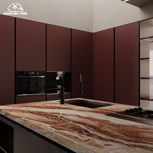 Nhà Máy Nhà cung cấp của giá rẻ calacatta Đỏ Nhân Tạo Lớn sàn nhà bếp bàn trong nhà 93% tự nhiên thạch anh 3D mô hình thiết kế - Product Image 5