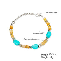 Ensemble collier et bracelet bohème tendance en acier inoxydable avec perles en pierre naturelle multicolores, design haut de gamme pour mariage, fête ou cadeau