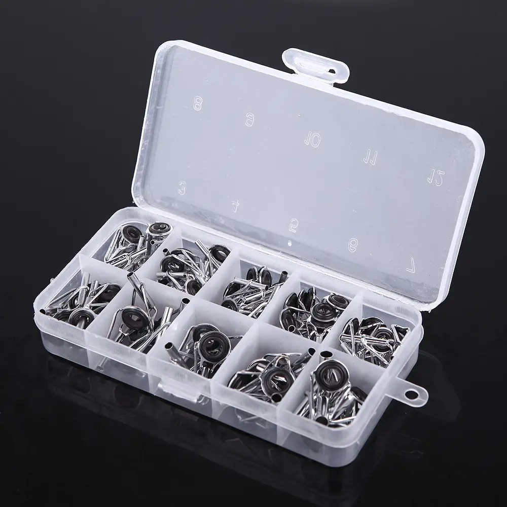 80Pcs Fishing Rod Guide Tip Repair Kit Set DIY Eye Rings Different Size Stainless Steel Frames with Box